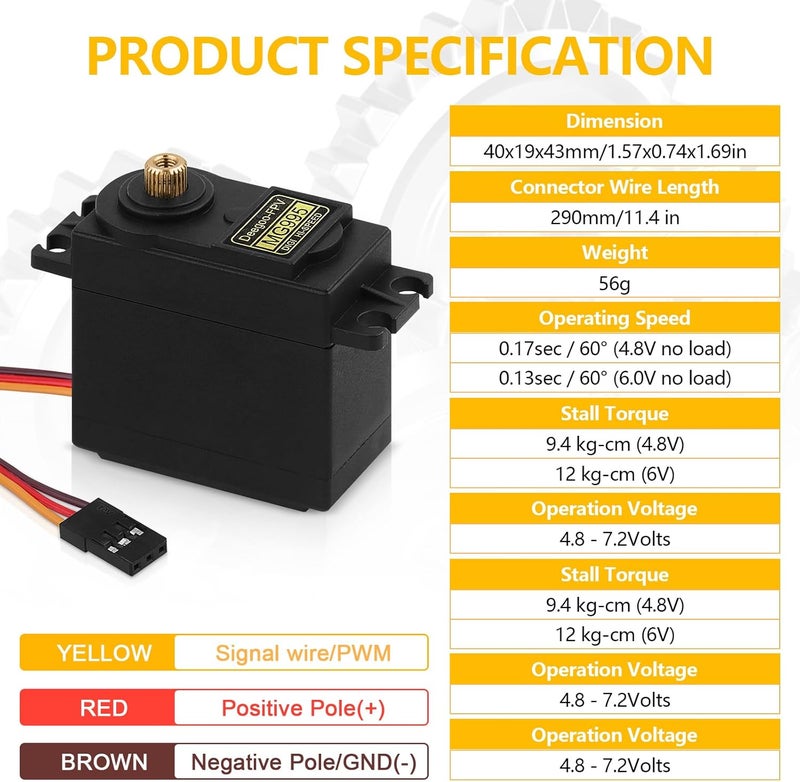 Beffkkip 4Pcs MG995 55G Micro Servo Motor Metal Geared Motor Kit for RC Car Robot Helicopter, Mini Servos for Arduino Project - Image 3